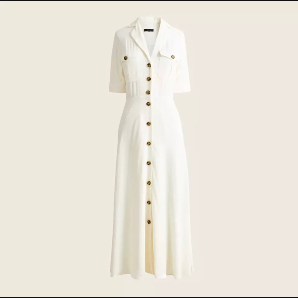 nwt J.CREW camp pocket button front ivory midi dress 14 tall